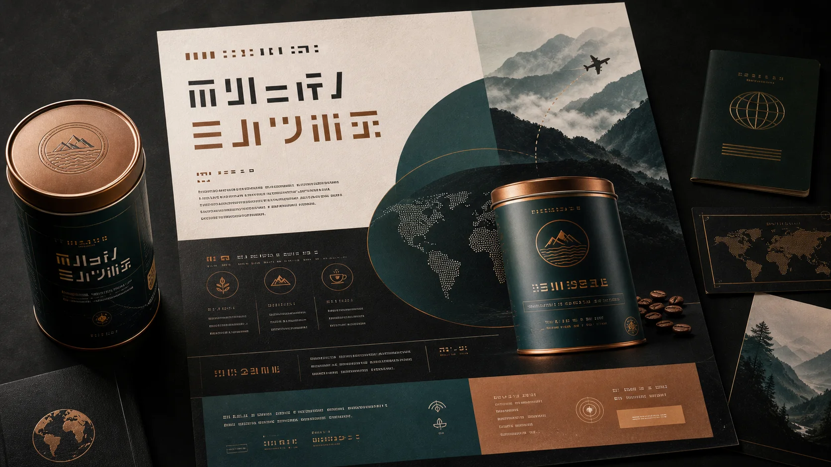 Multilingual campaign poster layout example with product can and structured text blocks