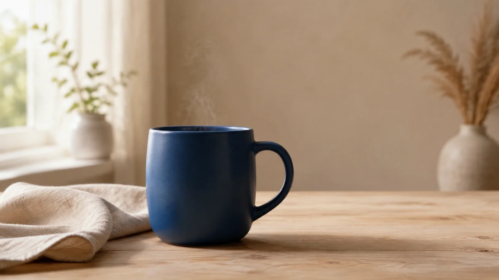 AI-generated example reference image of a blue ceramic mug
