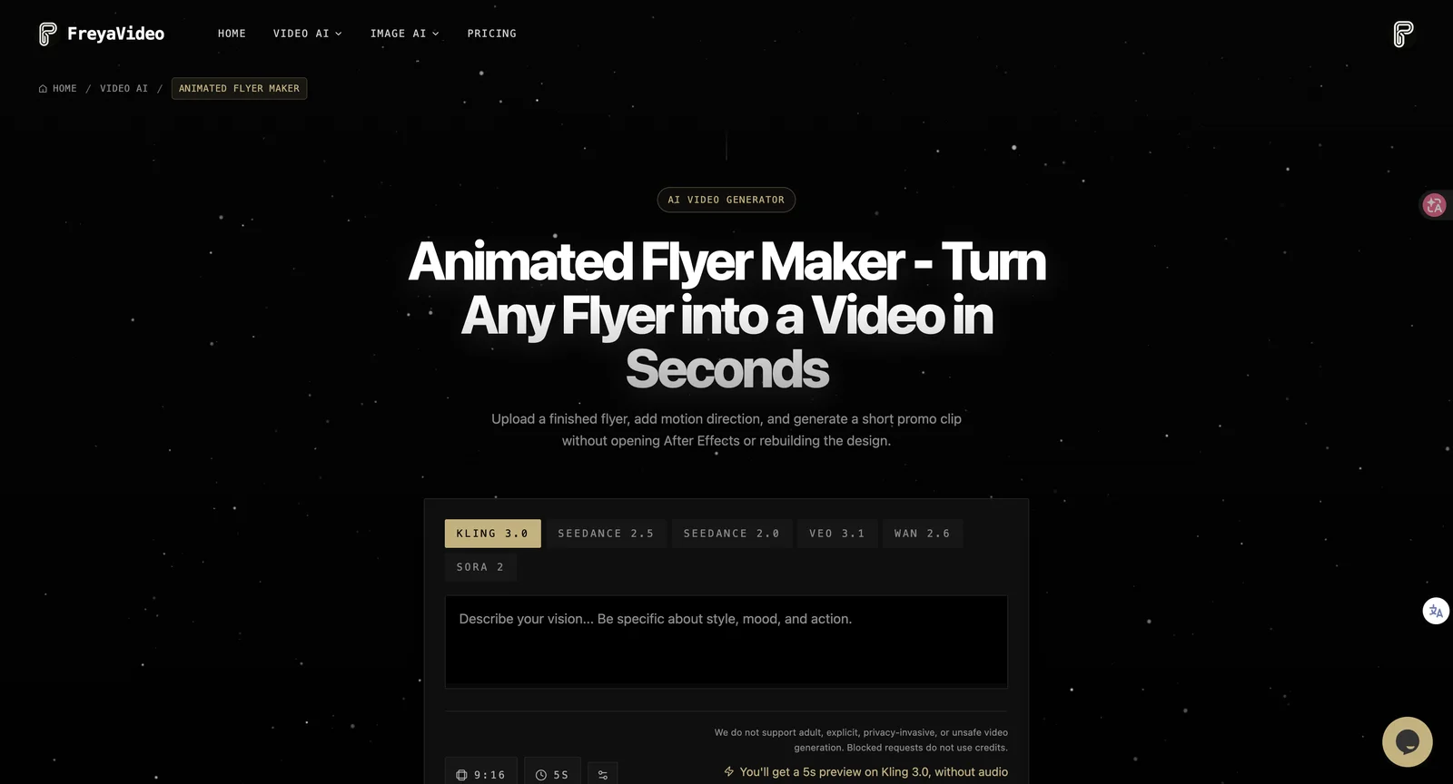 FreyaVideo Animated Flyer Maker interface